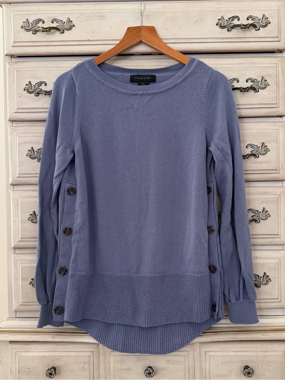 Tahari Blue Cotton Button Sweater